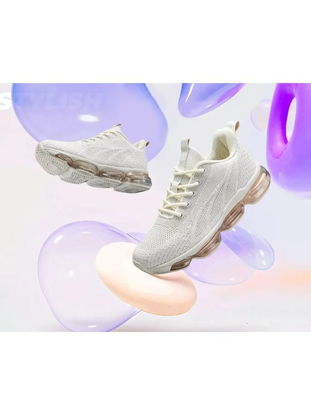 Women's Beige Walking Air Cushion Breathable Mesh Athletic Soft Sneaker Shoes